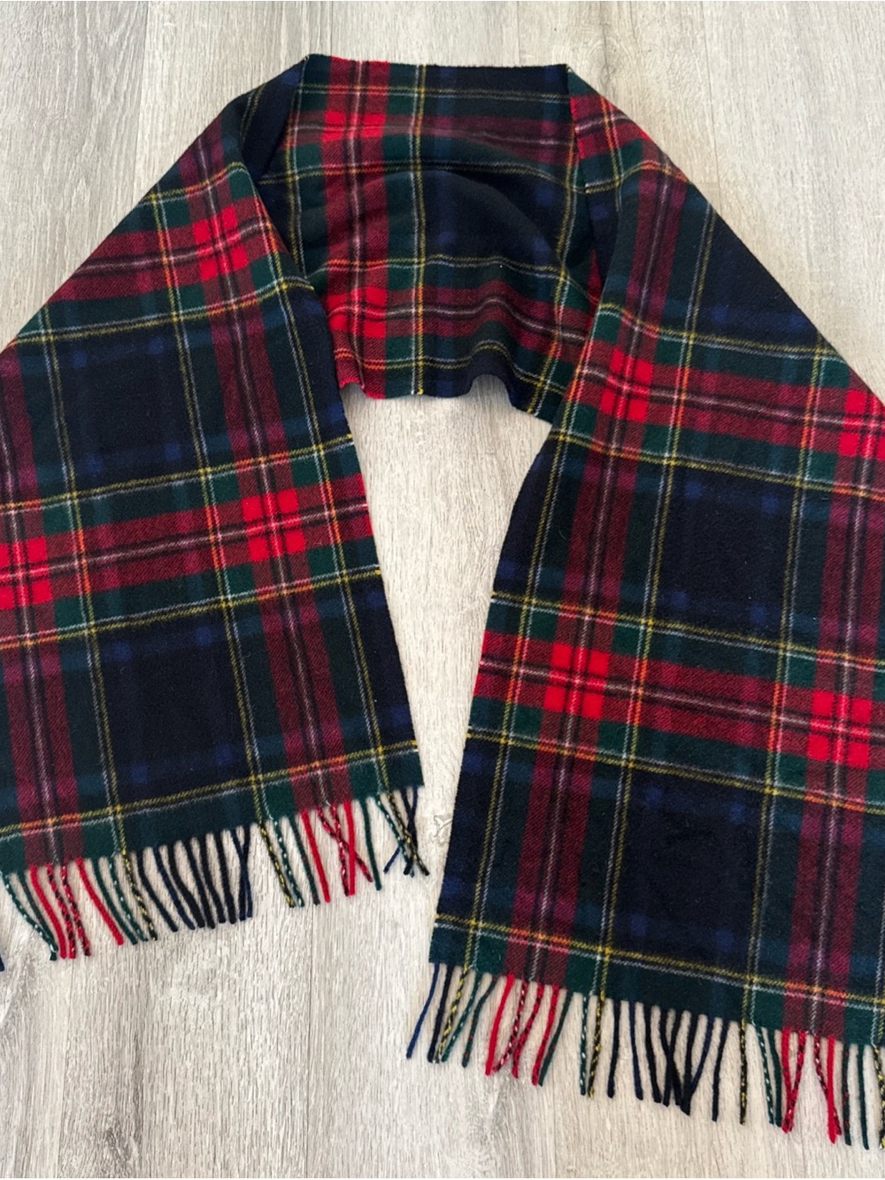 Polo Ralph Lauren Cashmere Scarf Tartan Plaid Scarf 12x56 fringe Red Blue Preppy